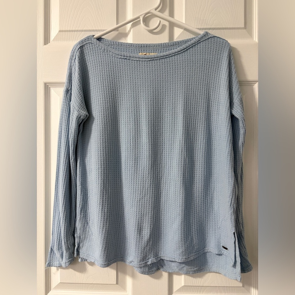 Hollister Light Blue Waffle Knit Boatneck Sweater (Size M)
